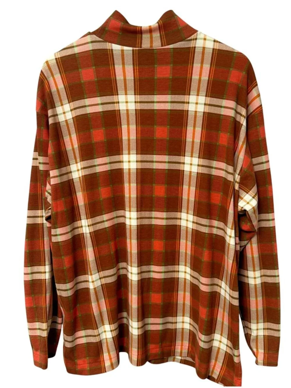 Claudia Barnes Mock Turtleneck Plus Size 1X Cotton Rust Plaid Vtg Cottagecore